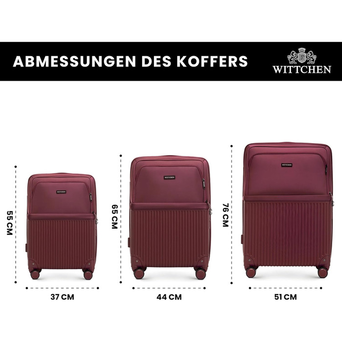 Набір валізWITTCHEN AXIS 3 шт. | Ручна та велика валіза | Гібрид ABS Nylon з TSA замком, телескопічною ручкою та 360° колесами | Бордовий колір