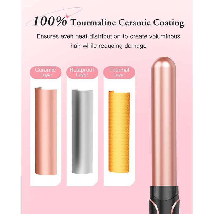 BESTOPE PRO 5-в-1: Набір для створення локонів та випрямлення волосся (3 насадки) Рожеве золото