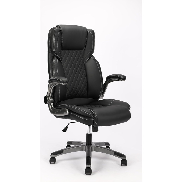 Ергономічне крісло для офісу 180 кг, крісло для столу з високою спинкою та широким сидінням, відкидні підлокітники, комп'ютерне крісло для офісу, дому, геймінгу (Чорний, без масажу)