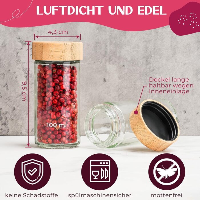 Набір баночок для спецій 24 шт. по 100 мл з бамбуковими кришками та етикетками | Набір для зберігання спецій, баночки для спецій, 24 шт.