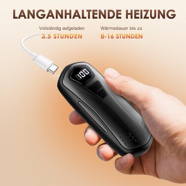 Електричні грілки для рук 2 шт. з акумулятором 6000mAh, 5 режимів нагріву, USB, для кемпінгу та активного відпочинку, подарунок для жінок та чоловіків, чорний