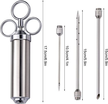 Шприц для смаження на грилі EXTSUD 60 мл з 3 голками для барбекю з нержавіючої сталі 304 для всіх деталей, шприц для маринаду для гриля, шприц для приправ, кухонні гаджети