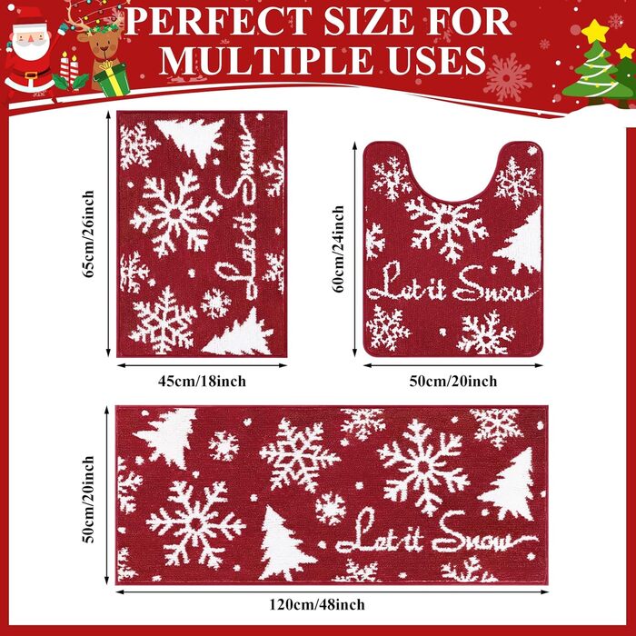 Набір килимків для ванної кімнати Badteppich Set: душовий килимок, килимок перед унітазом, килимок для ванної, м'який, високий ворс, 45x65 см + 50x120 см + 50x60 см, з малюнком 