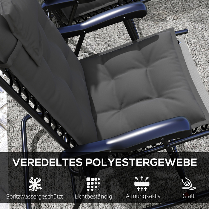 Набір з 2 подушок для шезлонга, водовідштовхувальні, розміром 50x116x5 см, темно-сірого кольору. Підходить для садових шезлонгів.