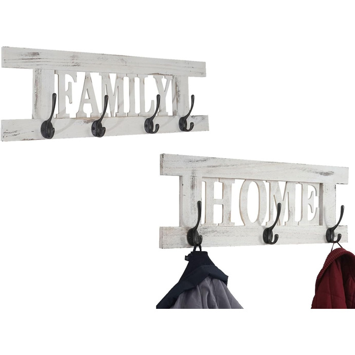 Набір настінних вішалок для одягу Mendler HWC-C60 HomeFamily Coat Rack Panel, Shabby-Look Vintage - (Білий, Потертий, 21 x 60 x 7 см)