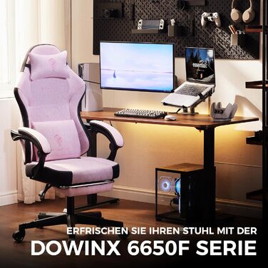 Ігровий крісло Dowinx з тканини, з пружинним сидінням та масажем попереку, офісне крісло з підніжкою для дорослих, ергономічне, велике та високе, 135 кг, рожеве