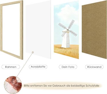 Набір фоторамок 3 шт 70x50 см з дерева для фото, картин, постерів (натуральне дерево)