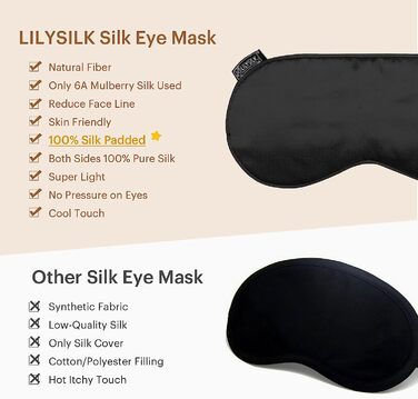 Маска для сну LILYSILK, 2 упаковки, жіноча і чоловіча, 100 шовкова, безпечна для шкіри, для алергіків / ідеально підходить для носіння / окуляри для сну, маска для очей, нічна маска-чорний рожевий з 2 парами затичок для вух (чорний)