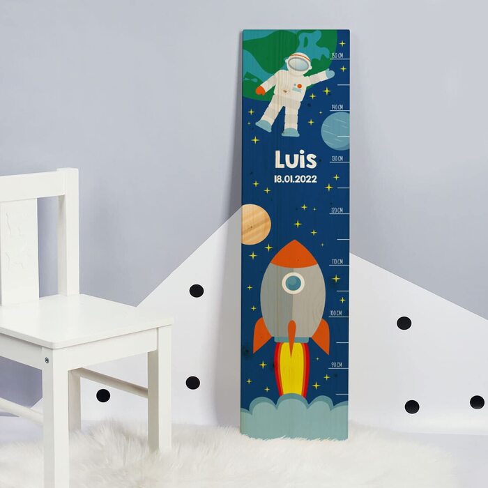Планка Striefchen для дітей з приголомшливими фентезійними мотивами, дерев'яна, персоналізована (ракета і космонавт)