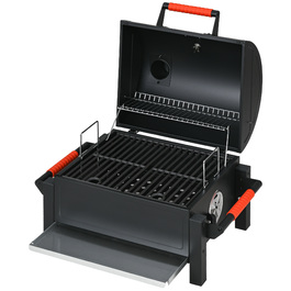 Grill Outsunny з дерев’яною рамою, настільний гриль з решіткою, кошом для вугілля, гриль для кемпінгу з кришкою, ручкою, термометром, настільний гриль для пікніка, саду, чорного кольору, 68,5 x 50 x 54 см | Aosom