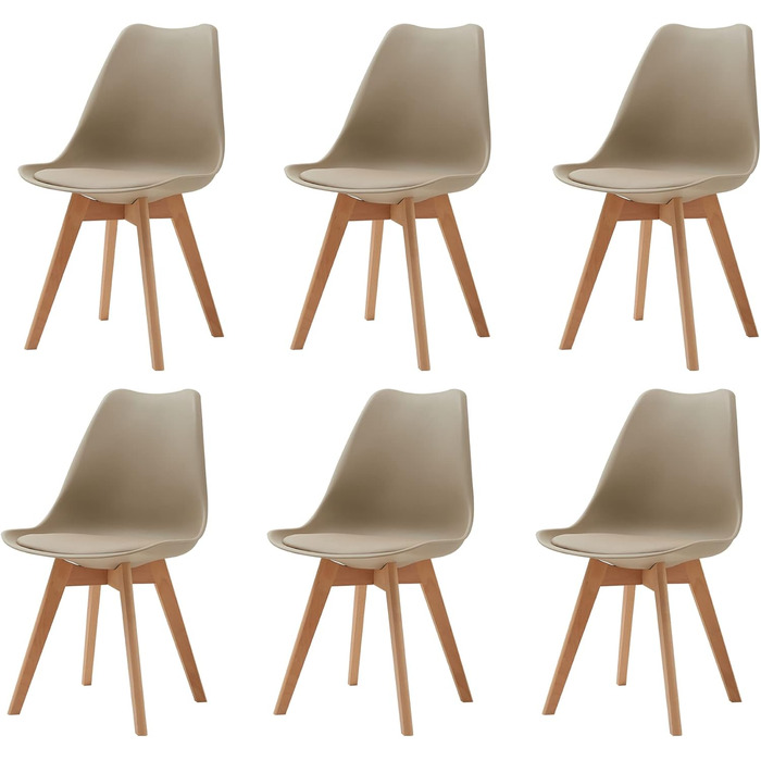 6 стільців для їдальні GrandCA HOME: дерев'яні, в стилі ретро, з м'яким сидінням, бежевого кольору