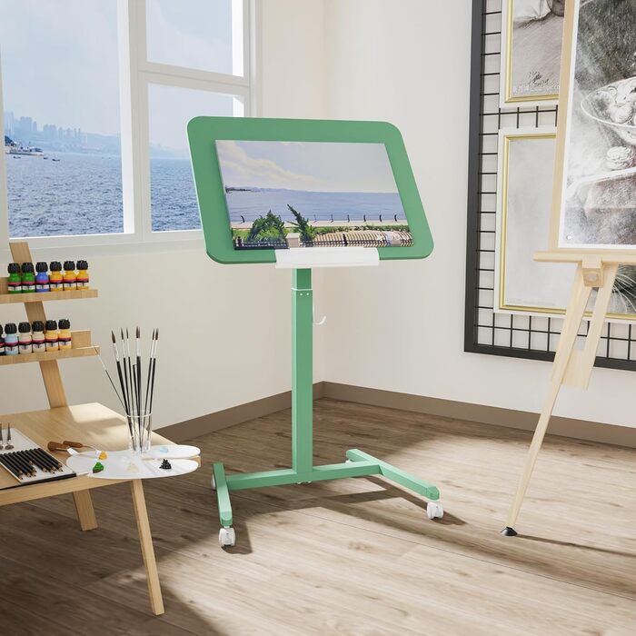 Регульований приставний столик ETHU з роликами, мобільний столик для ноутбука, диванний столик з нахиленою платформою (65 см), багатофункціональний ролстол для дому