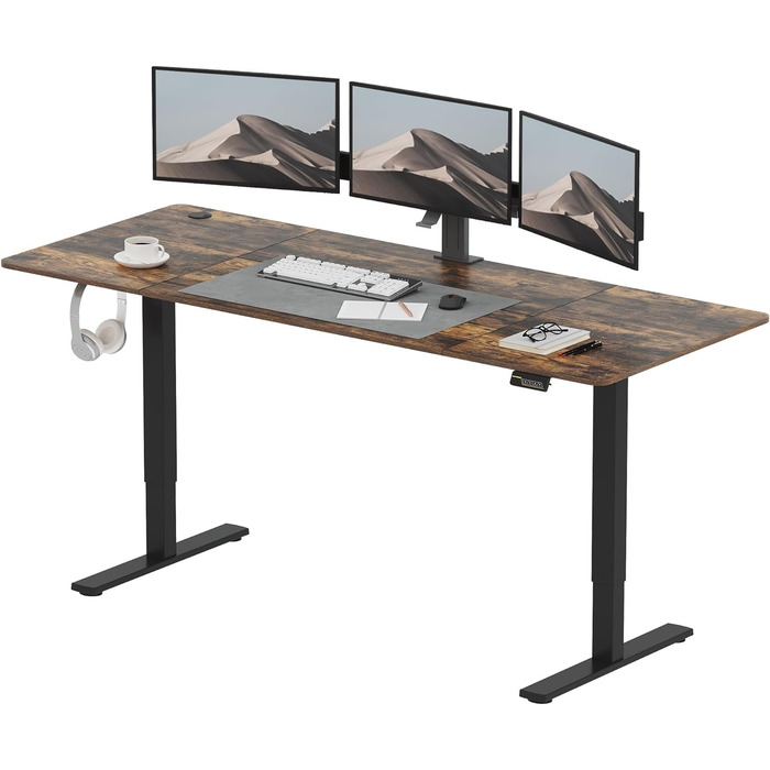 Електричний регульований стіл SANODESK 200x80 см, ергономічний стіл для роботи сидячи та стоячи з пам’яттю, коричневий