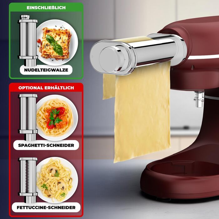 Кухонна машина з тістомісом та машиною для пасти – 2000W, з нержавіючою чашею 6.2L (червона)