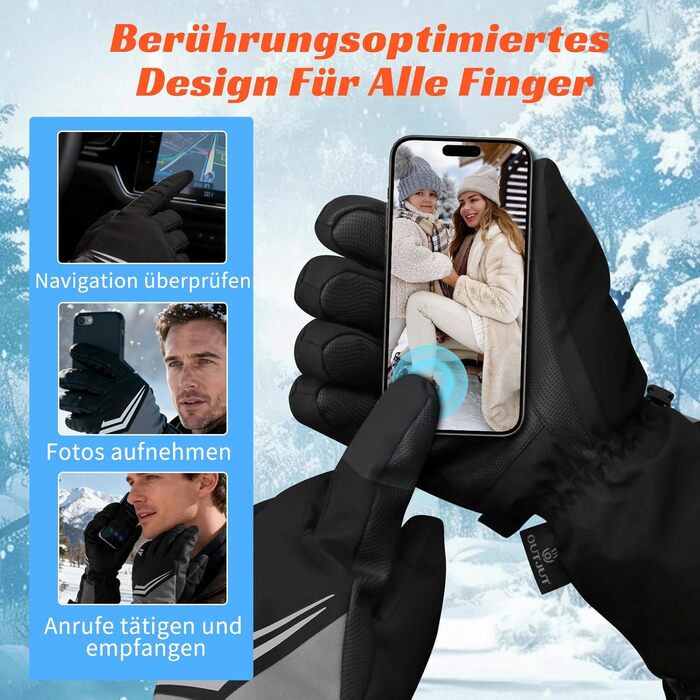 Електричні гріючі рукавички з акумулятором 7500mAh, OUTJUT для лижного спорту, чоловічі та жіночі, 3 режими нагріву, водонепроникні, з підтримкою сенсорного екрану, зимові рукавички, подарунок на Новий рік, розмір XL