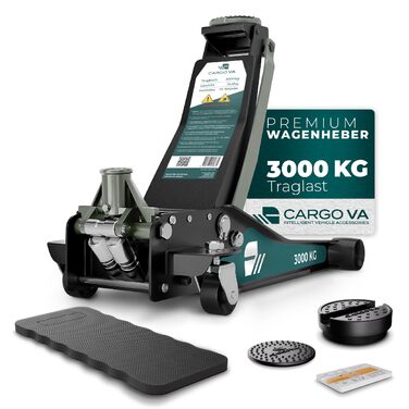 Гідравлічний домкрат CargoVA 3T з низьким профілем (75-505мм) + килимок + 2 гумові накладки | Для SUV та занижених авто | Професійний набір для заміни коліс