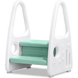 Триттхокер для дітей LZQ Kinder: 2 сходинки, навчальний стільчик-сходинка, піраміда, антиковзкий, пластик, для ванної/кухні, зелений