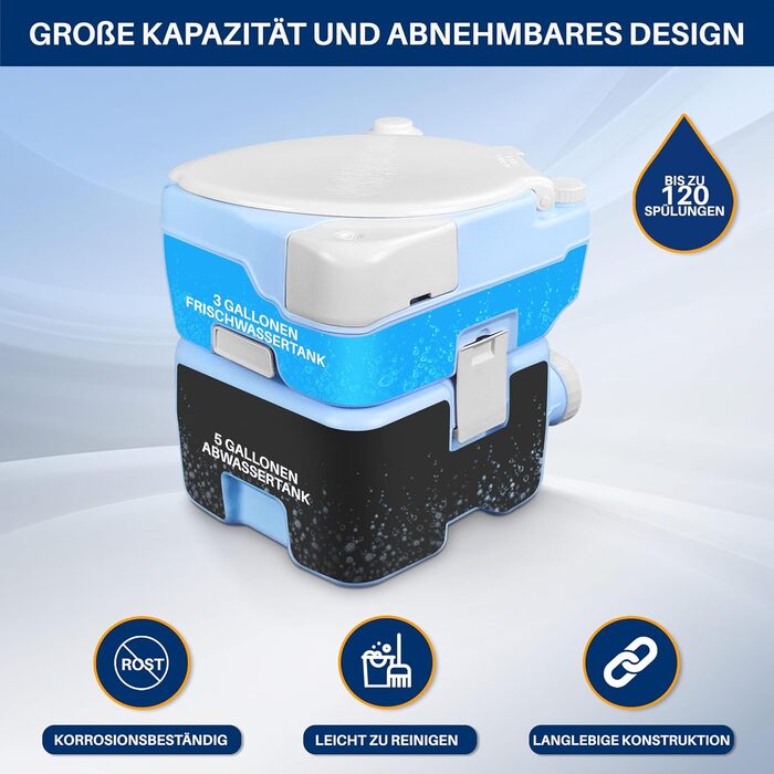 Туалет для кемпінгу SereneLife - портативний хімічний туалет з баками 20L та 12L - мобільний унітаз для кемпінгу, подорожей, дітей та дорослих - до 120 змивань - легкий (5,2 кг) та компактний