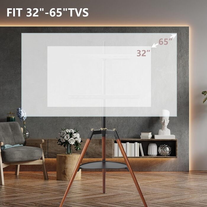 Настінна кріплення для телевізора ETHU | 32-65 дюймів, сумісний з curved LED, регульована висота, поворот 140°, VESA до 600x400 мм, 40 кг, білий та горіх