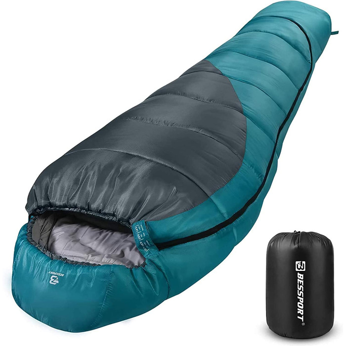 Спальний мішок Bessport -10 - 15 4 Сезони зимовий спальний мішок з мумією, водонепроникний спальний мішок для подорожей, кемпінгу, кемпінгу на відкритому повітрі або в приміщенні (0C - сіро-синій)