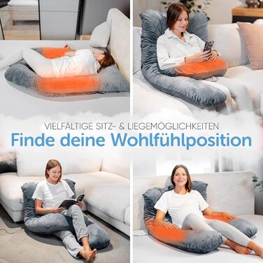 Подушка для сну на боці Lotus [З підігрівом] XXL, подушка комфорту, вагітна подушка, подушка для годування | (Світло-сірий)