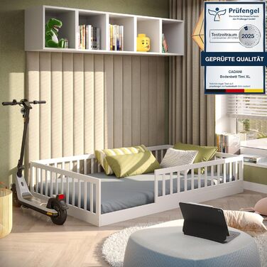 Ліжко дитяче CADANI Timi 2в1 Montessori 120x200 см з бортиками, ламелі, масив сосни, біле - 3 варіанти збірки, до 200 кг