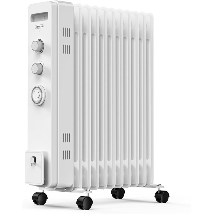 Масляний радіатор VonHaus з 11 ребрами, 2.5 кВт, з термостатом, білий - для дому та офісу