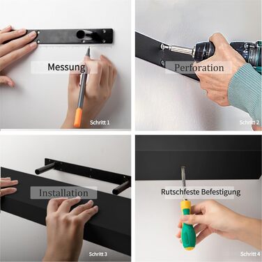 Полиці настінні BAMEOS, комплект з 2 шт., 60x14.7 см, чорні - декор для ванної, кухні, вітальні, спальні