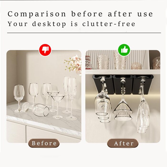 Набір тримачів для келихів Vaisoeny (4 шт.) - кріплення під шафу, без свердління, чорний