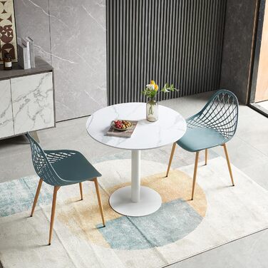 Круглий обідній стіл для кухні, вітальні, балкону. Білий стіл 70x70 см з мармуровою стільницею та прямою ніжкою