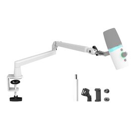 Мікрофонний стійкий кронштейн з металевим плечем 15 см, білий – для подкастів, стрімінгу, геймінгу. З кабелеуправлінням