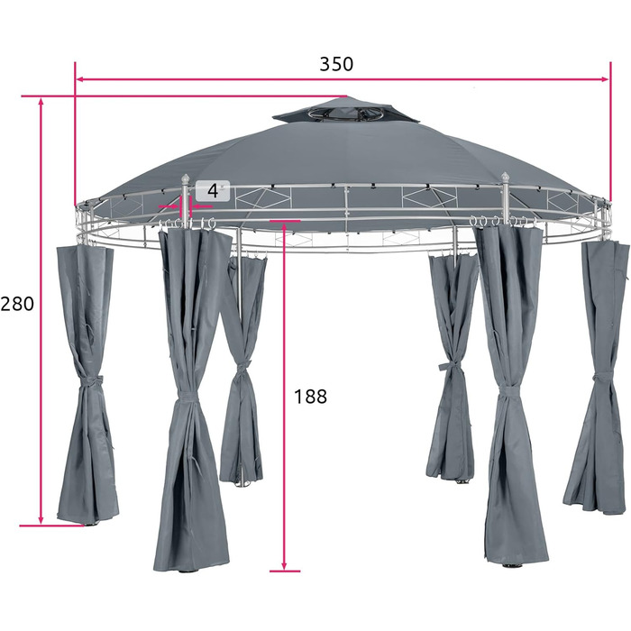 Павільйон tectake круглий Ø 3,5 м, шатро з дахом і бічними панелями, в т.ч. кріпильний матеріал, навіс для саду, навіс для заходів, шатро, водонепроникний - антрацит