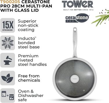 Сковорода Tower T900200 Cerastone Pro з антипригарним графітовим покриттям Multi-Pan 28 см