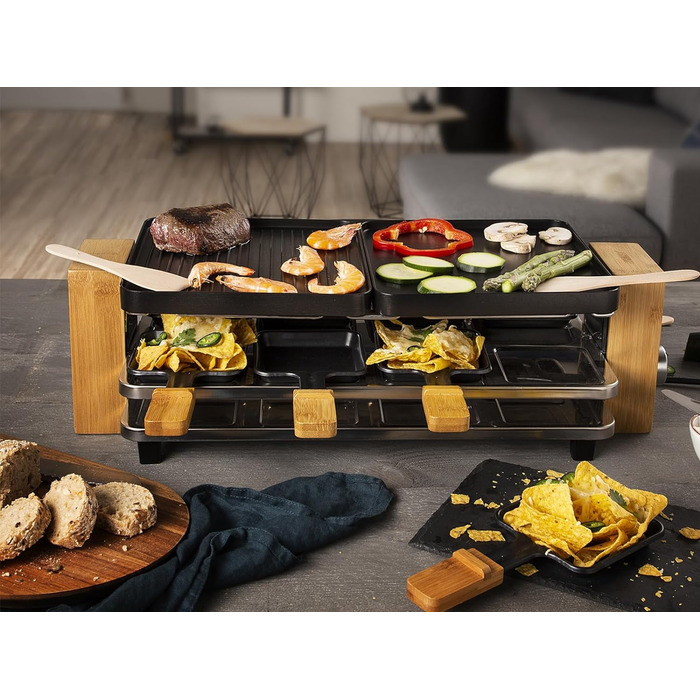 Бамбуковий настільний гриль RACLETTE PURE з полицею, 8 персон, 1300 Вт