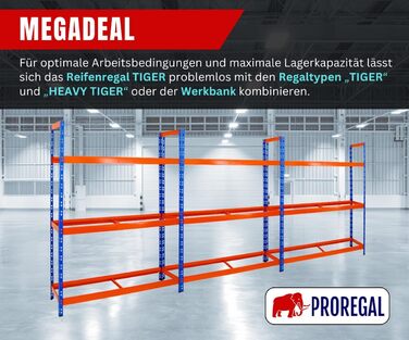 Стелаж для шин PROREGAL Tiger XL: 200x150x45 см, 300 кг навантаження, до 18 шин (205/55 R16), блакитно-помаранчевий | Стелаж для автосервісу, складу, підвалу