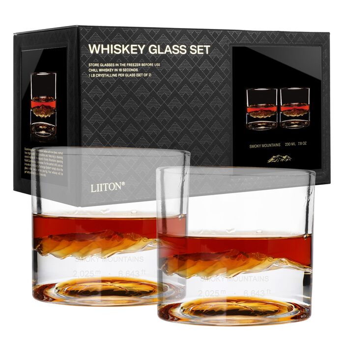 Набір склянок для віскі LIITON American Peaks Kristall 4 шт., 300 мл, для охолодження коктейлів, преміум якість