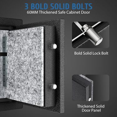 WASJOYE Вогнетривний сейф з біометричним замком, сейф для дому, офісу, готелю з цифровою клавіатурою та зарядкою Type-C (28L)