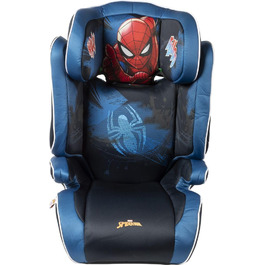 Автокрісло Marvel Spiderman з кріпленням ISOFIX для безпеки дитини зростом від 100 до 150 см з зображенням супергероя Людини-павука на синьому тлі