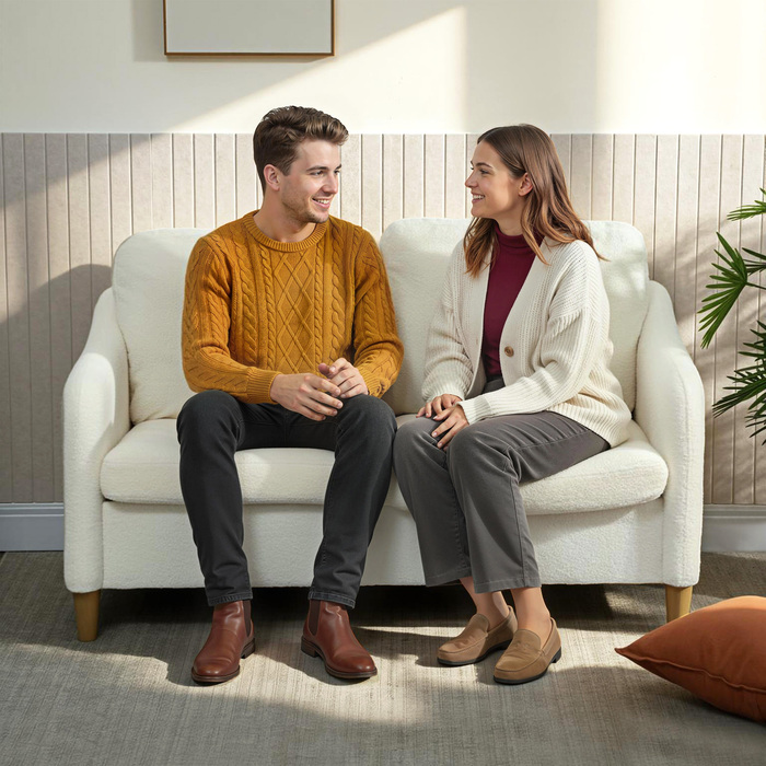 Диван на дво особи, компактний диван з імітацією в'язаного флісу шерпа, 137 см для вітальні, кремово-білий