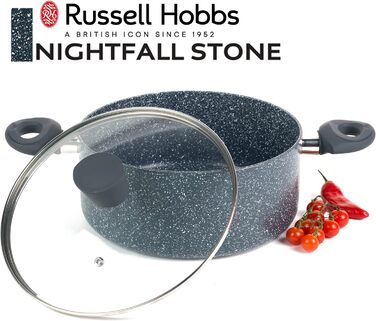 Каструля для приготування їжі Russell Hobbs RH00849EU Nightfall Stone, без бісфенолу А, приблизна ємність 4,5 л Каструля з антипригарним покриттям 24 см, маленька каструля зі скляною кришкою для виходу пари, каструлі індукційні, каструля з бакелітовою руч