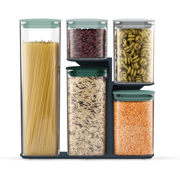 Набір Joseph Joseph з 5 контейнерів для зберігання продуктів на кухні, герметичні з функціональним тримачем, сірий