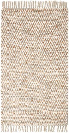 Домашні пейзажі килимова доріжка Sierra ручної роботи з конопель, клаптева ковдра з геометричним ромбоподібним малюнком і бахромою, кремовий/натуральний (160 х 230 см)