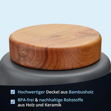 Набір контейнерів для картоплі, цибулі та часнику KHG, 3 шт., кераміка, бамбукові кришки, сірий антрацит, об'єм 3 л та 1,5 л (для борошна, солі, цукру)