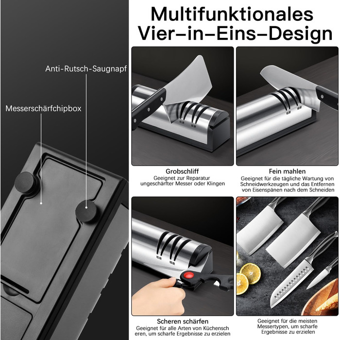 Електричний заточувач для ножів 3 в 1 з алмазним напилком для кухонних ножів, ножиць та топориків