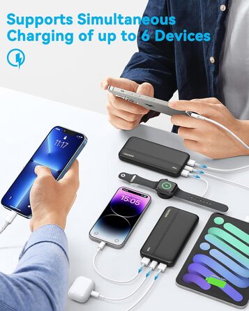 Комплект з 2 шт. , компактний з входами Type-C/Micro та 2 виходами USB/USB-C, Чорний, 10000mAh -