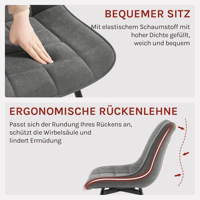 Крісла для їдальні WOLTU, набір 2 шт., обертаються, для кухні, вітальні, з м'яким сидінням з велюру, металеві ніжки, темно-сірий