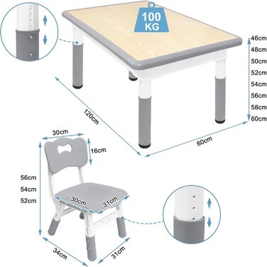 Регульований по висоті дитячий стіл група з 4 стільцями, пластикові дитячі меблі для дитячого садка та дитячої кімнати