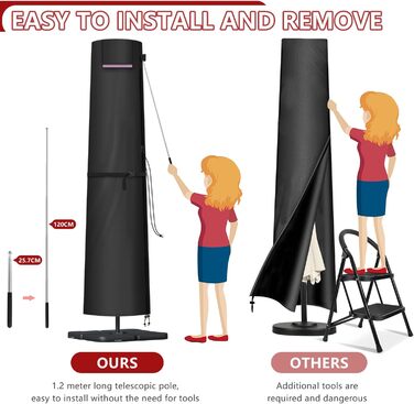 Захисний чохол для парасольки/газонного сонцезахисту LAMUNI, 250x30/50 см, водовідштовхувальний, зимовий, для сонцезахисту 3-5 м