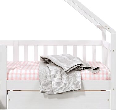 Ліжко-будиночок IDIMEX ALVA Montessori з масиву сосни, дитяче ліжечко з дахом, вігвам-ліжко з шухлядами білого кольору