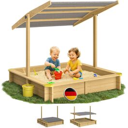 Пісочниця Spielwerk Sonnendach 120x120 см з дахом, натуральне дерево, захист від УФ, борти, підкладка, дитяча пісочниця Fritzi